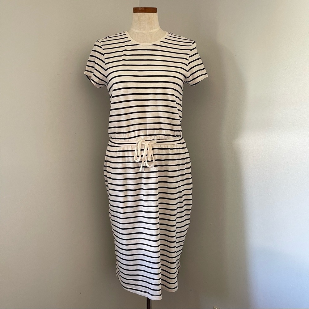 PACT Black and White stripe midi dress size Small preowned